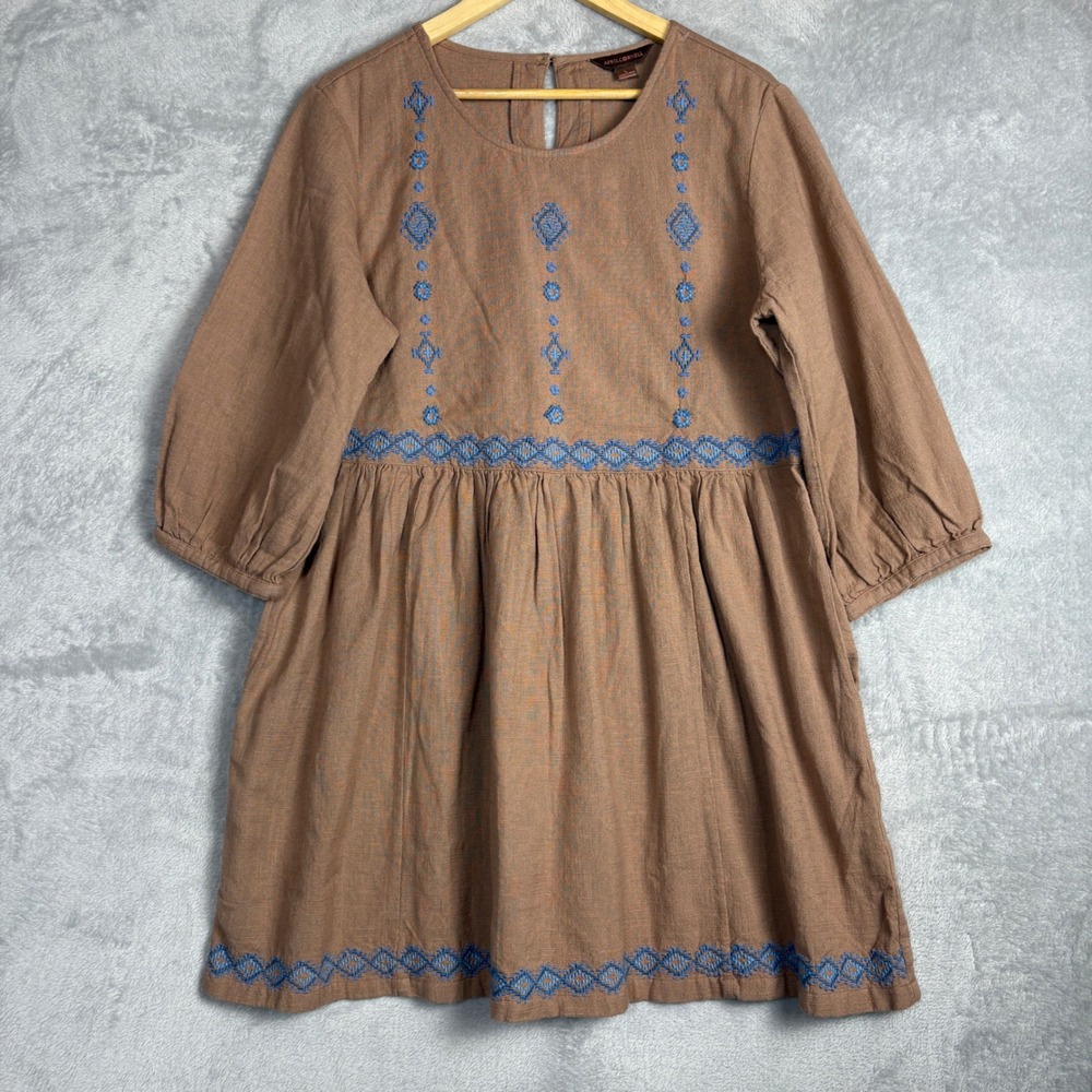 April Cornell Boheme Tunic Top Brown Embroidered Cotton Prairie Large Bohemian